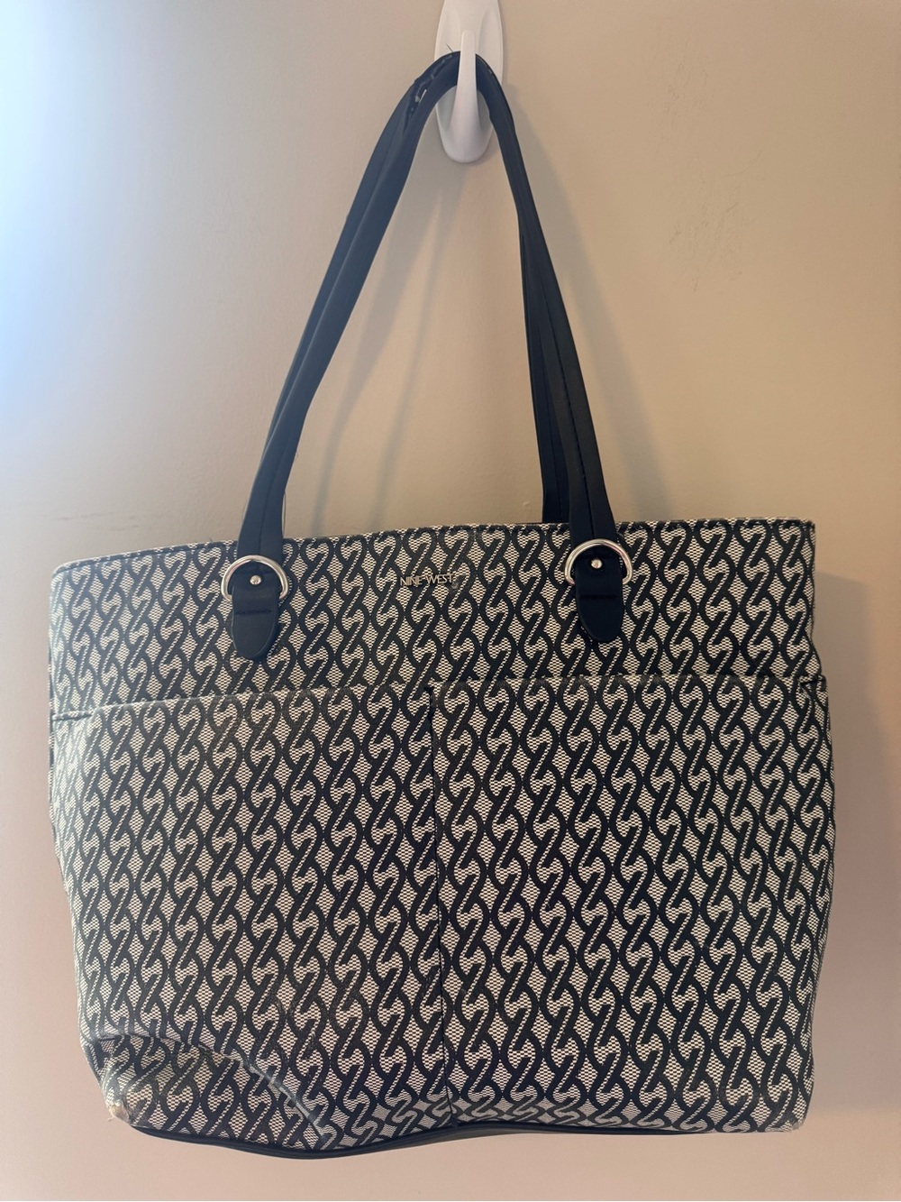 Nine West Geometric Monogram Shoulder Tote Bag Black White Retro Y2K Handbag